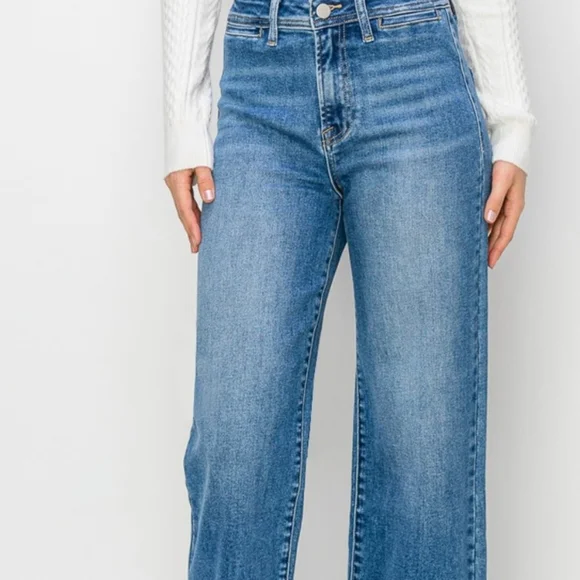 RISEN Wide Leg Flare Bell Bottom High-Rise Waist Jeans Retro Classic Denim Pants - Picture 7 of 12